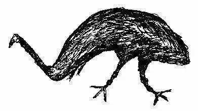 Bunyip als Emu dargestellt